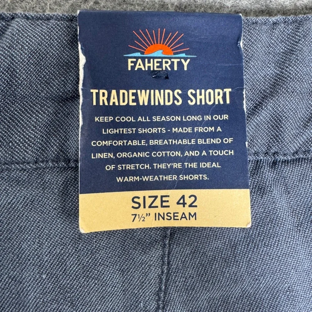 Faherty Tradewinds Shorts Mens 42 Blue Linen Organic Cotton 7.5 Inseam NWT